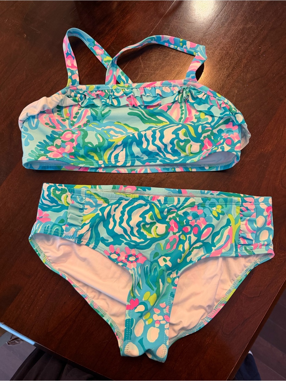 Lilly Pulitzer Girls' Aqua Floral Two-Piece Bikini Set, NWOT